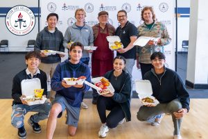 Jim Randall with students at Western State on Hot Dog Day