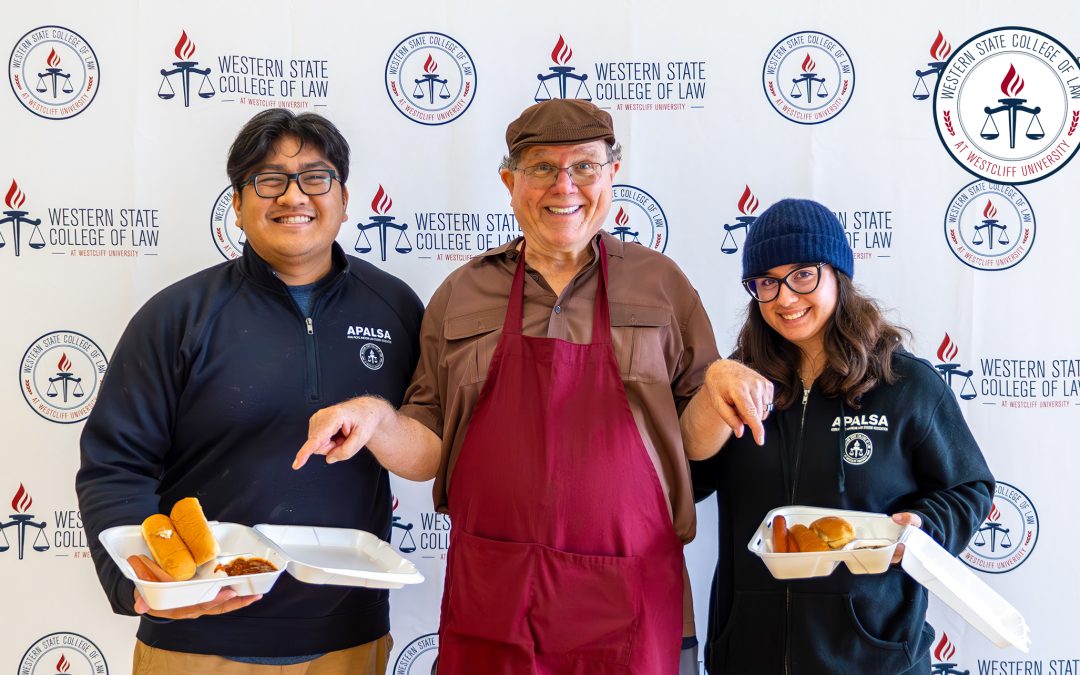 Jim Randall with students at Western State on Hot Dog Day